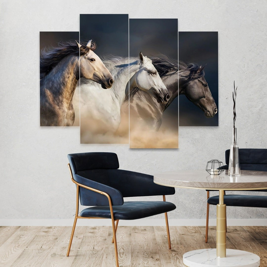 Wild Horses Dramatic 4-Panel Canvas Art