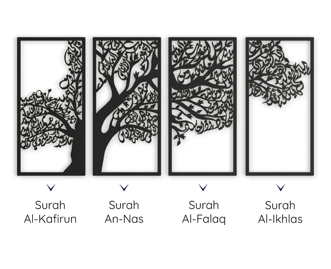 Tree of Surahs (4 Quls) Islamic Wall Art Set of 4 - 54 inches x 24 inches